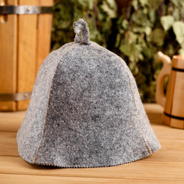 Шапка для бани и сауны «Классическая», полушерсть, серая, «Добропаровъ» - Фото 1