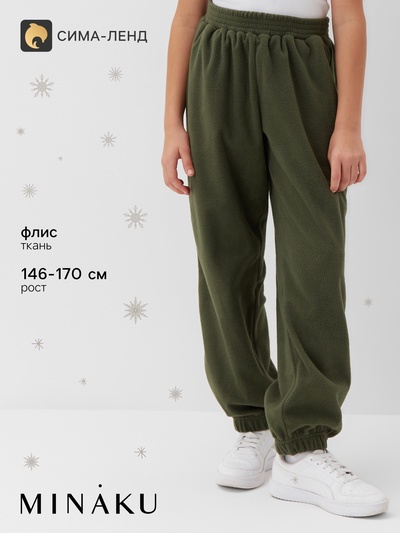 Брюки флисовые для девочки MINAKU: Fleece Soft, зелёные, рост 158 см