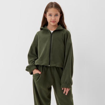 Толстовка для девочки флисовая MINAKU: Fleece Soft, зелёная, рост 158-164 см
