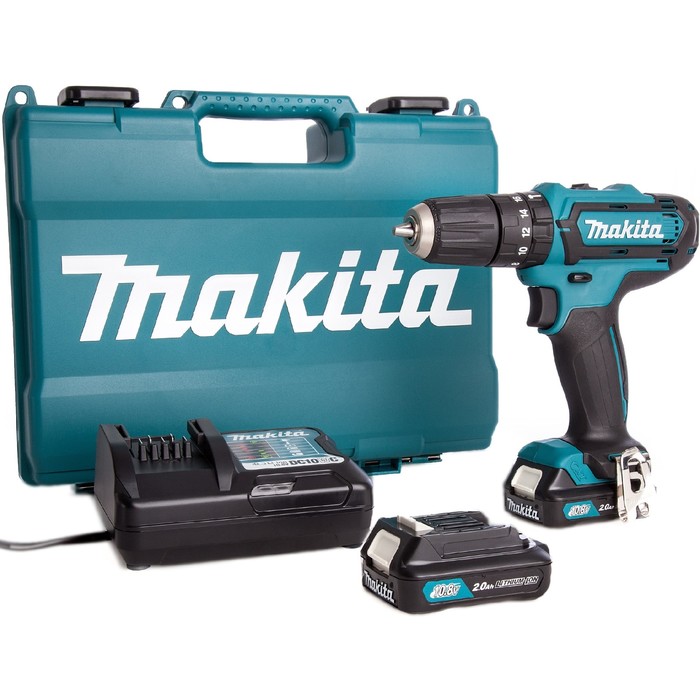 Дрель-шуруповерт Makita HP333DWAE, ударная, 12 В, 2×2 Ач, 450/1700 об/мин, 30/14 Нм, кейс