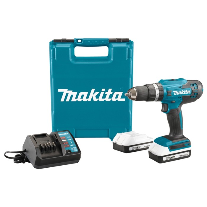 Дрель-шуруповерт Makita HP488DWAE, ударная, 18 В, 2х2 Ач, 400/1400 об/мин, 42/24 Нм, кейс