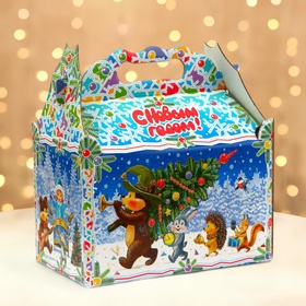 Подарочная коробка новогодняя Ларец «Лесные непоседы» 21.2?12.3?22.6 см (комплект 5 шт)