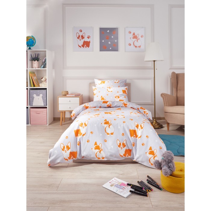 

Постельное бельё 1.5 сп Guten Morgen Corgi, размер 150x214 см, 143x215 см, 50x70 см