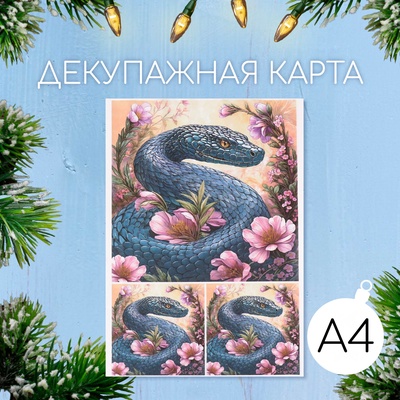 Декупажная карта «Питон с цветами», плотность 45 г/м², формат А4