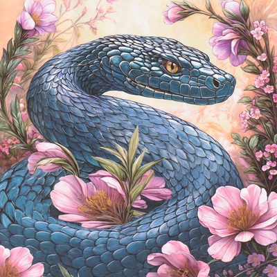 Декупажная карта «Питон с цветами», плотность 45 г/м², формат А4