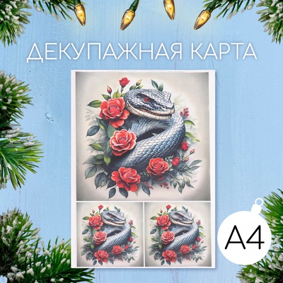 Декупажная карта «Змея в розах», плотность 45 г/м², формат А4