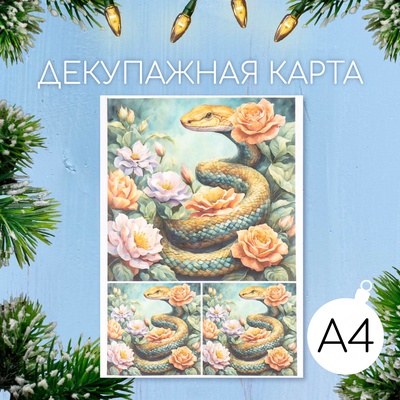 Декупажная карта «Змея в цветочном саду», плотность 45 г/м², формат А4