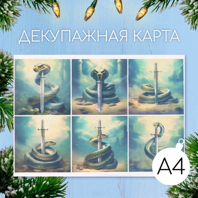 Декупажная карта «Змея с мечом», плотность 45 г/м², формат А4