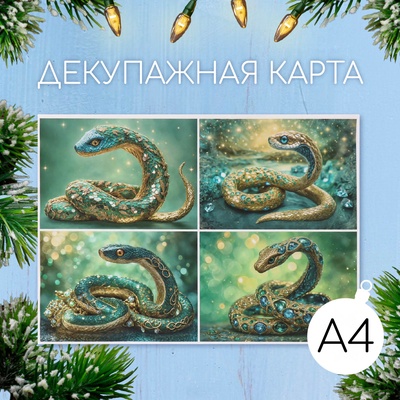 Декупажная карта «Драгоценная змея», плотность 45 г/м², формат А4