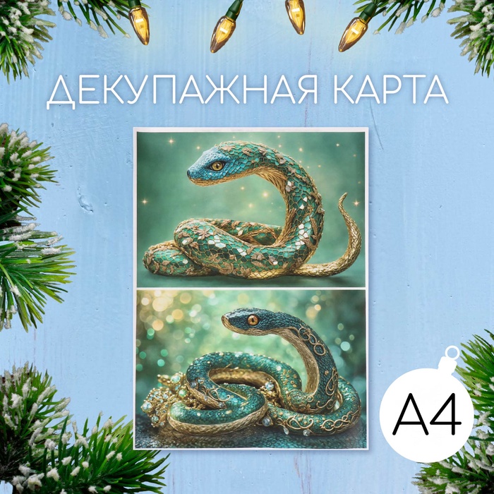 Декупажная карта «Драгоценная змея», плотность 45 г/м², формат А4 - Фото 1