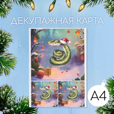 Декупажная карта «Новый год. Змея», плотность 45 г/м², формат А4