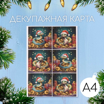 Декупажная карта «Новогодняя змея и богатство», плотность 45 г/м², формат А4