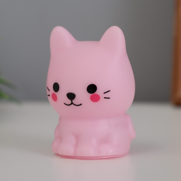 Фигурка светящаяся RISALUX «Милый кот», LED-ночник, 2 Вт, LR44, розовый, 3.5×3×5.5 см