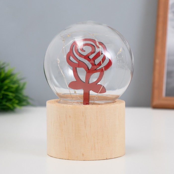 Фигурка светящаяся RISALUX «Роза», LED-ночник, 3×AG10, шар-8 см, 6.5×6.5×11.5 см - Фото 1