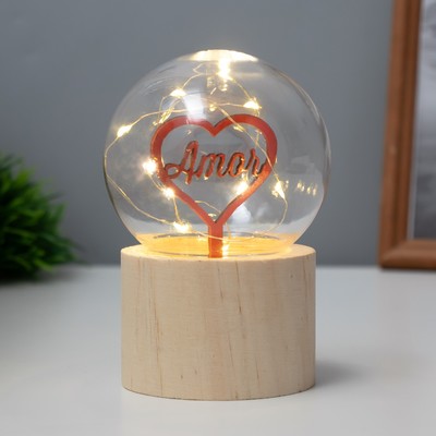 Фигурка светящаяся RISALUX «Сердечко», LED-ночник, 3×AG10, шар-8 см, 6.5×6.5×11.5 см