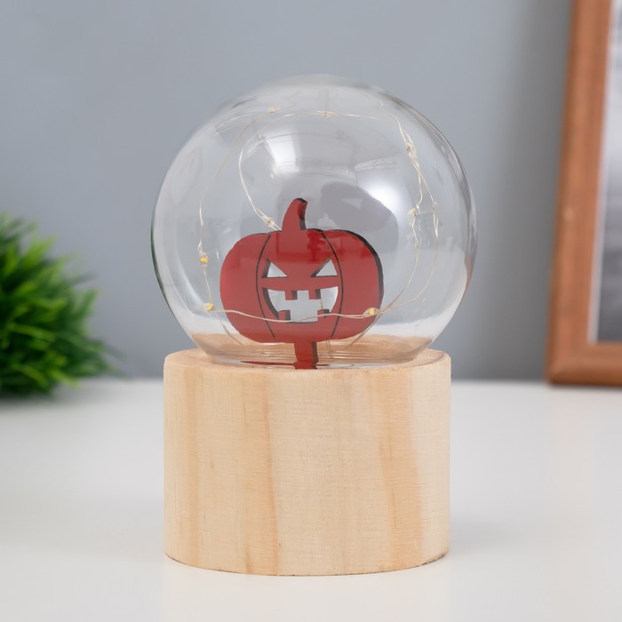 Фигурка светящаяся RISALUX «Тыква», LED-ночник, 3×AG10, шар-8 см, 6.5×6.5×11.5 см - Фото 1