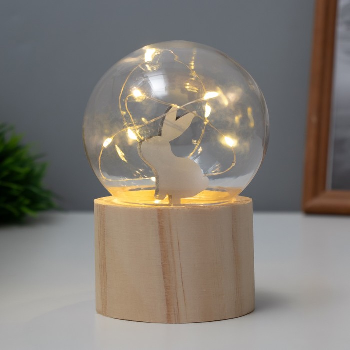 Фигурка светящаяся RISALUX «Заяц», LED-ночник, 3хAG10, шар-8 см, 6.5×6.5×11.5 см - Фото 1