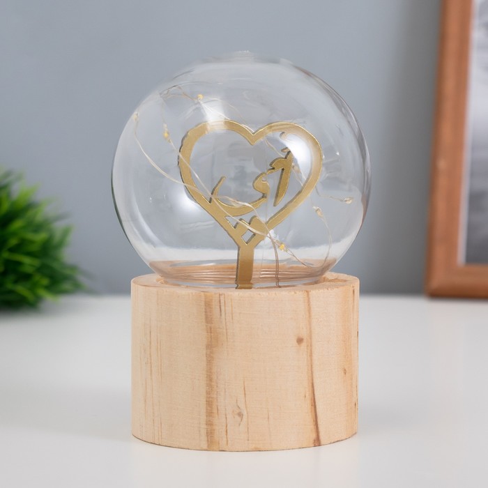 Фигурка светящаяся RISALUX «Сердце», LED-ночник, 3×AG10, шар-8 см, 6.5×6.5×11.5 см - Фото 1