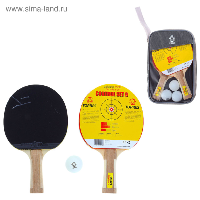 Набор для настольного тенниса TORRES Control 9 (2 ракетки, 3 мяча), накладка 1,8 мм, коническая ручка - Фото 1