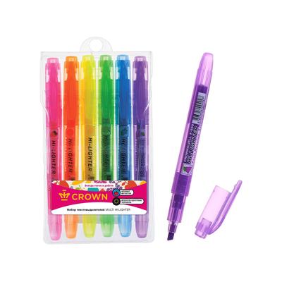 Набор маркеров текстовыделителей 6 цветов 1-4 мм, Crown "Multi Hi-Lighter Aroma", ароматизированные, чехол