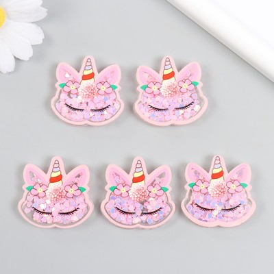 Шейкер для творчества акрил «Спящий единорожек с цветами», с глиттером, набор 5 шт., 0.5×3.7×3.6 см