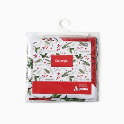 Скатерть новогодняя Доляна "Рождественские цветы" d145см, 100% п/э, 140гр/м2