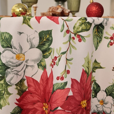 Скатерть новогодняя Доляна "Рождественские цветы" d145см, 100% п/э, 140гр/м2