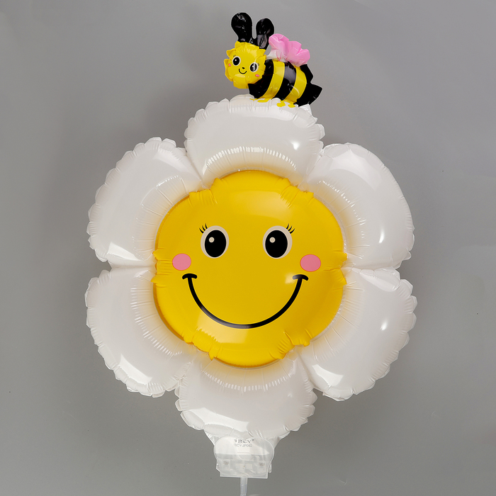 Воздушный шар полимерный 16" «Ромашка белая с пчёлкой», для палочки - Фото 1