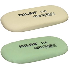 

Ластик Milan 118, овальный, средний, каучук, 62х28х8 мм, МИКС
