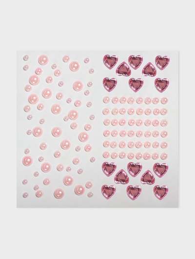 Стразы и жемчуг самоклеящиеся, фигурные, 125 шт., розовые
