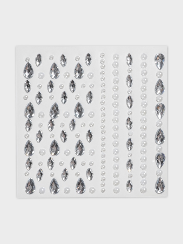 Стразы и жемчуг самоклеящиеся для декора, фигурные, 120 шт., белый, серебряный - Фото 1