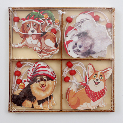Елочные игрушки в деревянной подарочной упаковке, 12 шт., 13×13×2 см