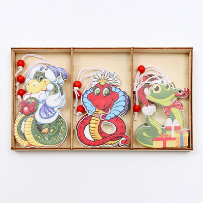 Елочные игрушки в деревянной подарочной упаковке, 9 шт.