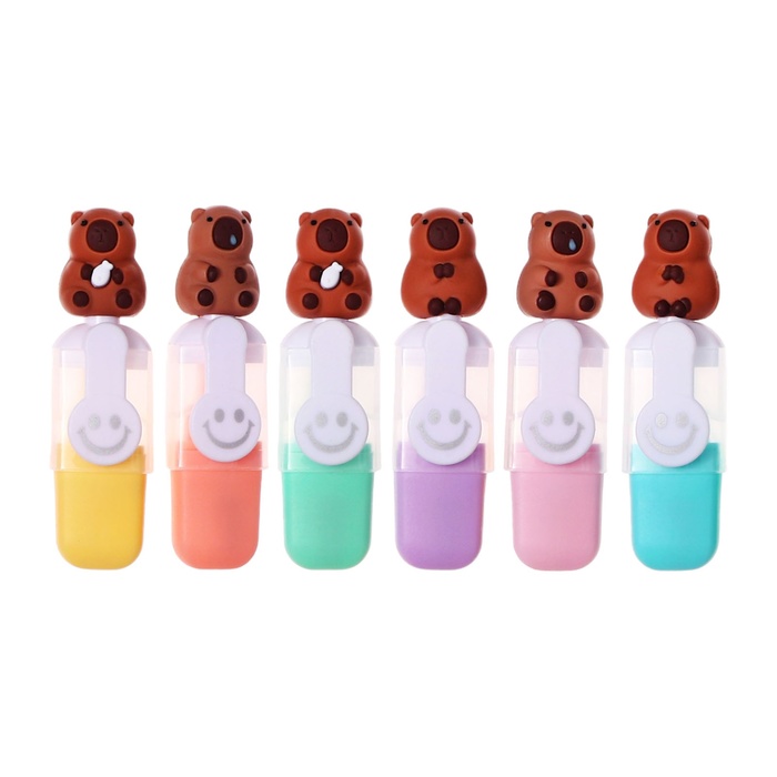 Набор маркеров текстовыделителей 6 штук 6 цветов, в пенале на молнии Капибары - Фото 1