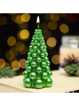 Свеча декоративная «Ёлка новогодняя из шаров», 50?100 мм, лак, зелёный (комплект 2 шт)