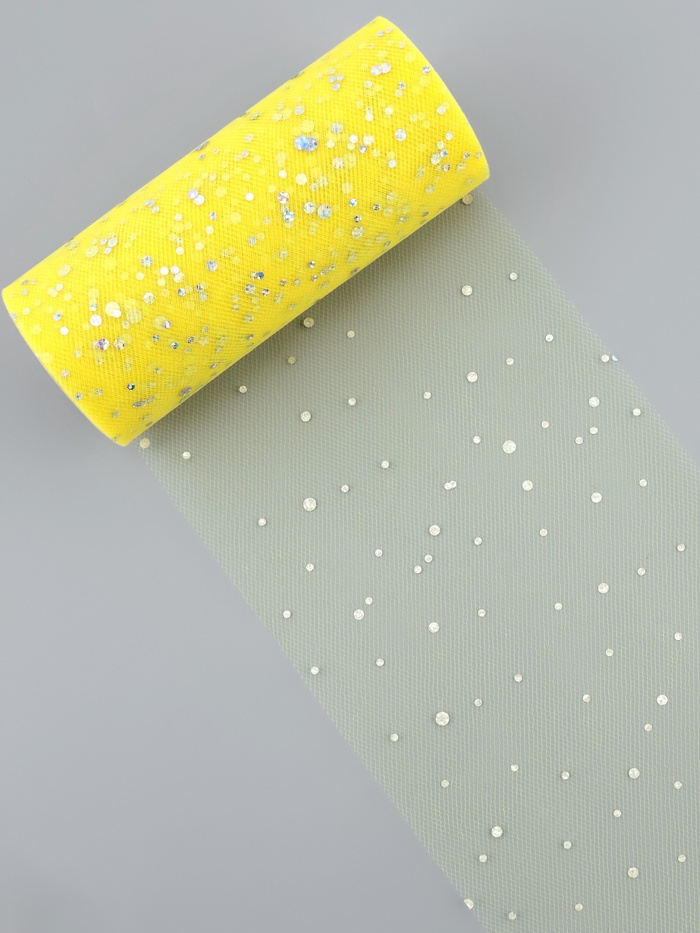 Фатин с блёстками, 15 см, 23±1 м, 11±1 г/м², жёлтый №57 - Фото 1