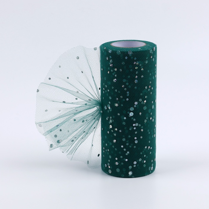 Фатин с блёстками, 15 см, 23 ±1 м, 11 ±1 г/м², цвет тёмно-зелёный №59 - Фото 1