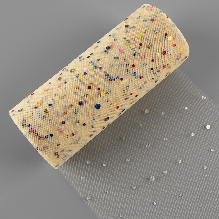 Фатин с разноцветными блёстками, 15 см, 23±1 м, 11±1 г/м², бежевый №4 - Фото 1