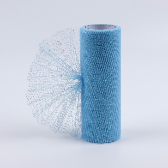 Фатин с глиттером, 15 см, 9±0.5 м, 11±1 г/м², голубой №07 - Фото 1