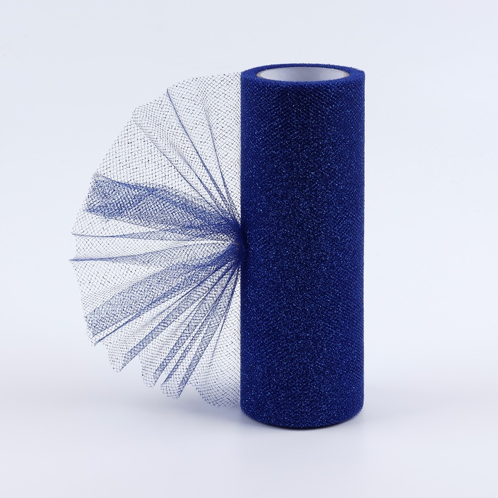 Фатин с глиттером, 15 см, 9±0.5 м, 11±1 г/м², синий №09 - Фото 1