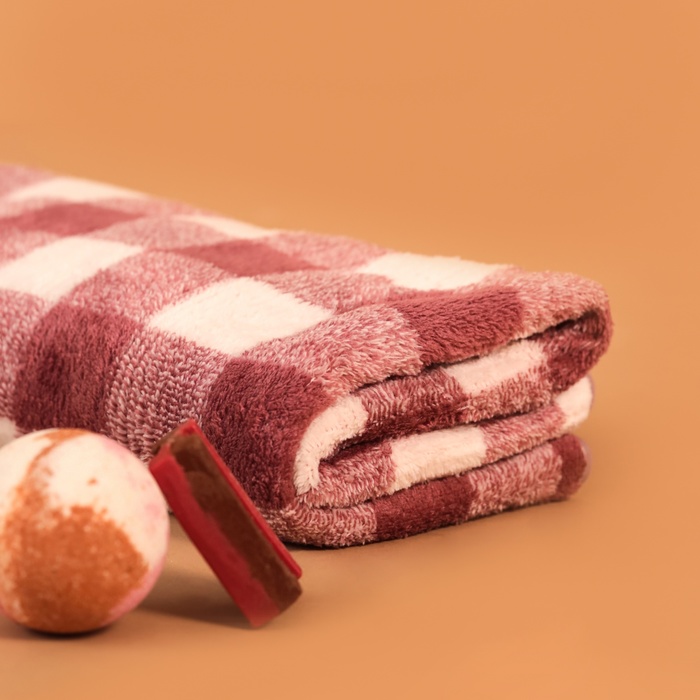 Полотенце банное «Этель. Клетка», 70×140 см, розовое - Фото 1