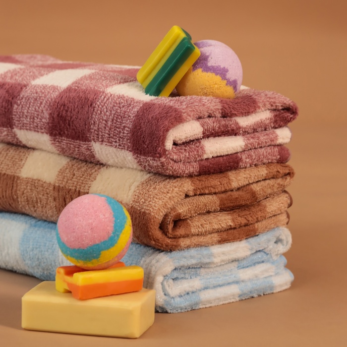 Полотенце банное «Этель. Клетка», 70×140 см, синее