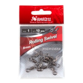 Вертлюг Namazu ROLLING SWIVEL, латунь, BN, размер 1. test-43 кг, упаковка 10 шт.