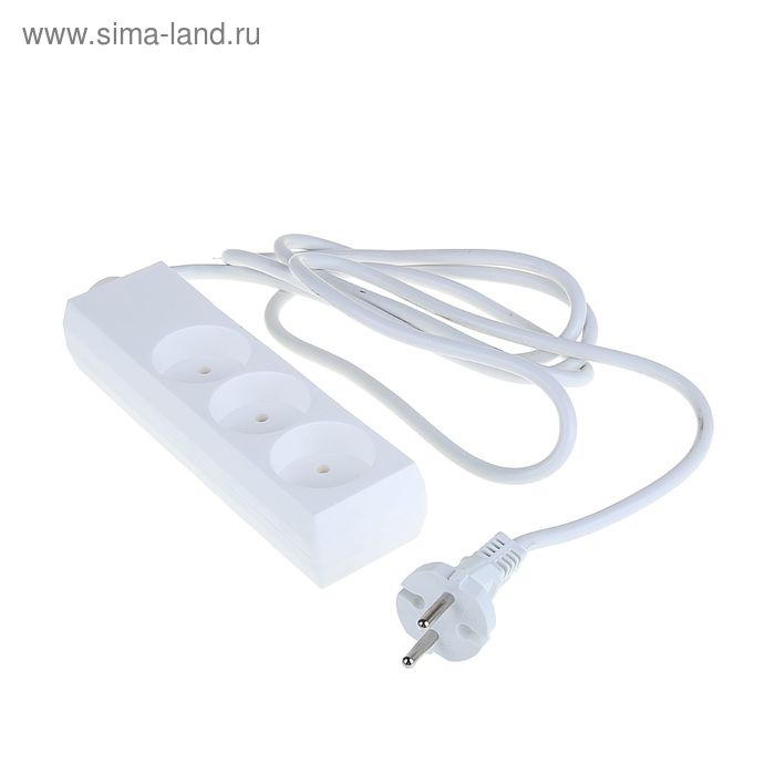 Удлинитель бытовой, 3 розетки, 2 м, без заземления, 10 А - Фото 1