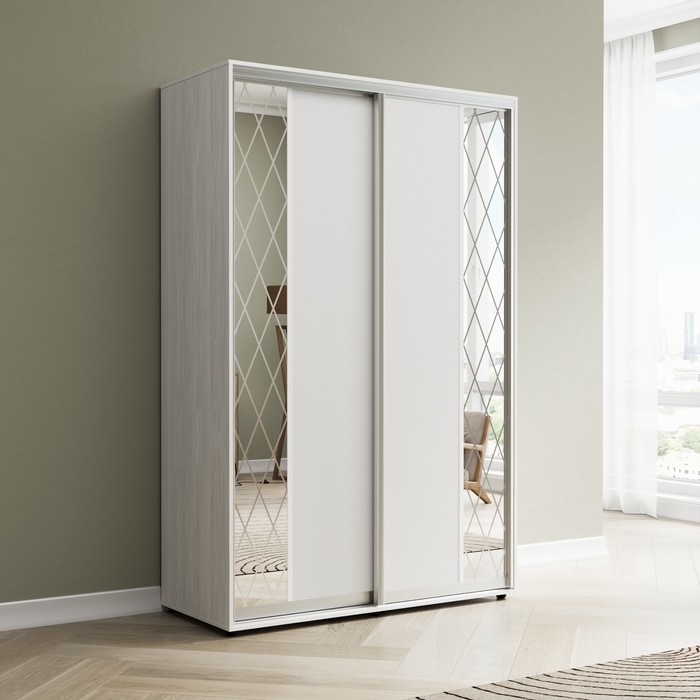 Шкаф-купе «Вера КР», 1200×600×2300 мм, ЛДСП/зеркало, с ящиками, цвет выбеленное дерево - Фото 1