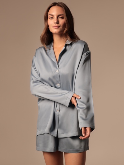 Пижама женская (рубашка, шорты) SL HOME Tensel Home, размер 52-54, голубая