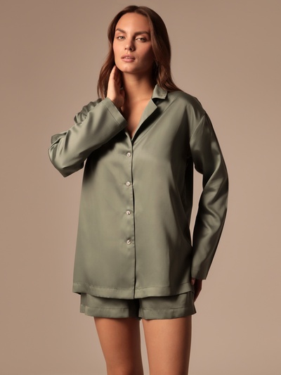 Пижама женская (рубашка, шорты) SL HOME Tensel Home, размер 52-54, зелёная