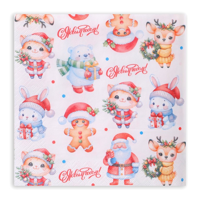 Салфетки новогодние бумажные Pero Prestige «Сказочные помощники», 3 слоя, 33×33 см, 20 шт. - Фото 1