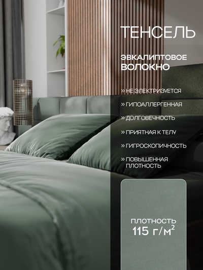 Постельное бельё 1.5-спальное «Этель», тенсель, оливковое
