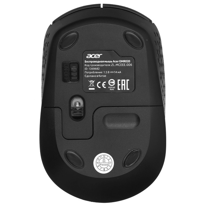 Мышь Acer OMR020 черный оптическая (1200dpi) беспроводная USB для ноутбука (3but) - фото 51644497